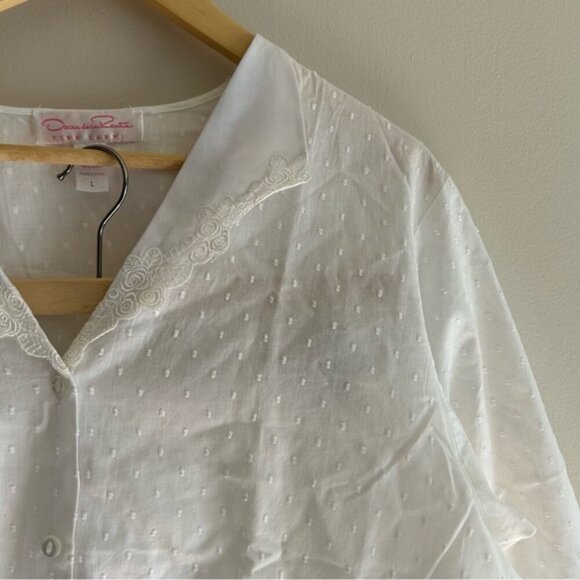 Vintage Oscar De La Renta Pink Label White Cotton Pajamas Set - Picture 7 of 13